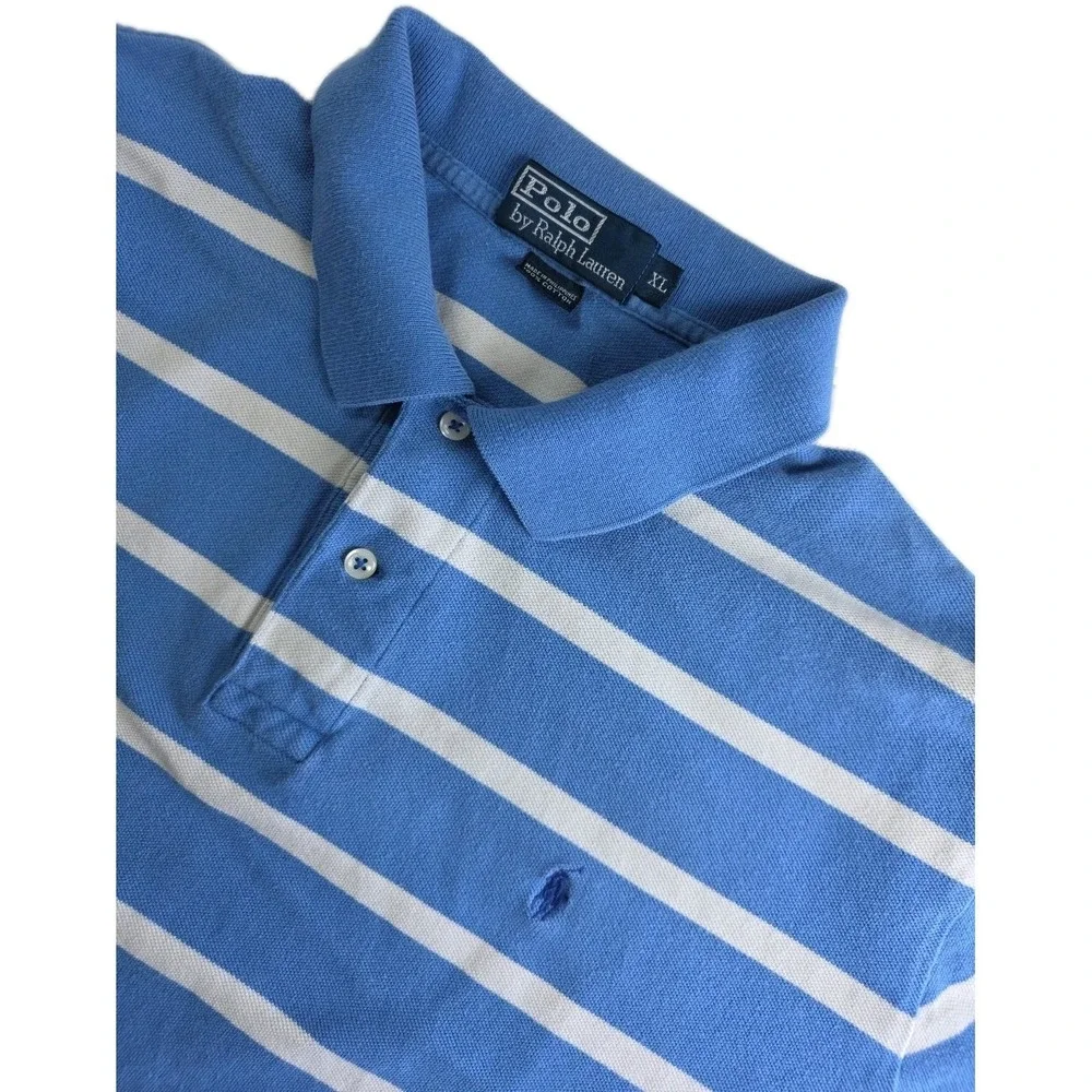 Polo Ralph Lauren Polo Shirt Mens XL Blue Striped Short Sleeve Cotton Pony Logo
